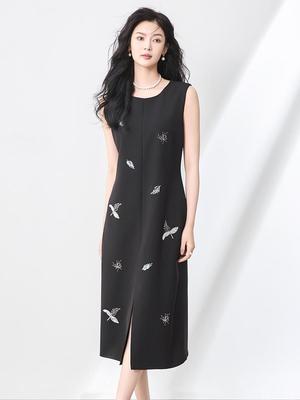 Elegant Beaded Sequin Sleeveless Round Neck Slimming Summer Dress for Women