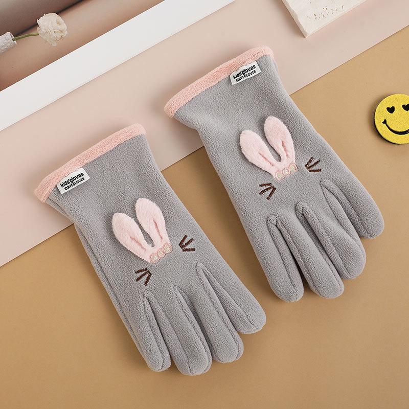 Gants pour enfants hommes et femmes ours de dessin animé brodés automne et hiver extérieur équitation patin à roulettes velours coupe-vent gants chauds