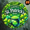 St. Patrick's Day Shamrock Iron Tin Sign Wall Art Round Metal Decor Home Bar Cafe