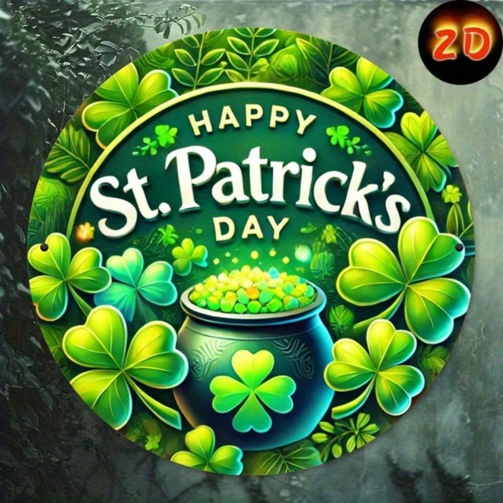 St. Patrick's Day Shamrock Iron Tin Sign Wall Art Round Metal Decor Home Bar Cafe
