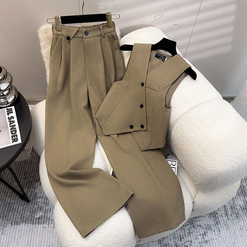 Early Spring SlimVest Pants 2 Piece Set Simple Straight Leg Trousers Sleeveless Suit Outfit