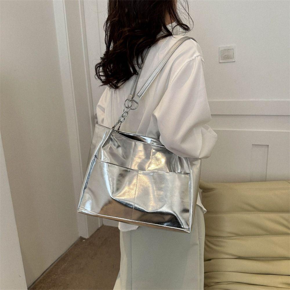 Multi-position Simple Shoulder Bag Zipper Women Handbag Casual PU Leather Tote Bag Shopping