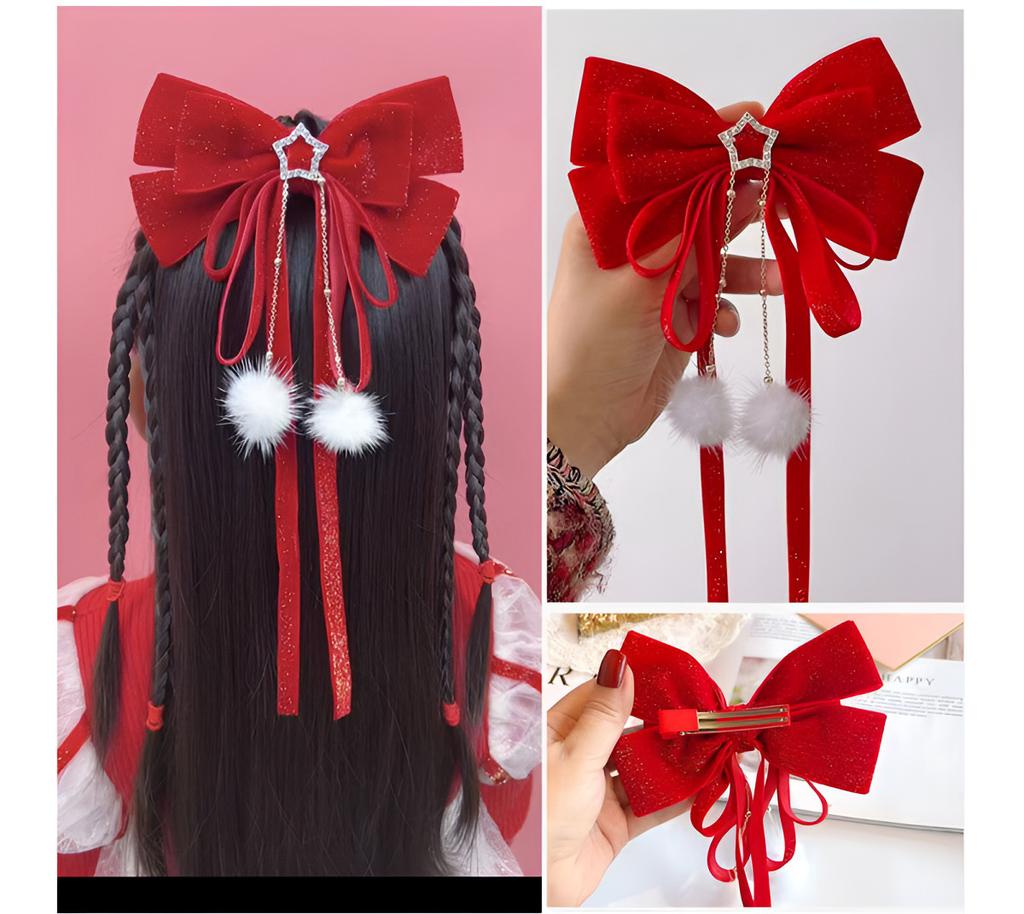 Christmas New Year Accessories Hair Clips for Women Girls Velvet Bow Hair Ornament