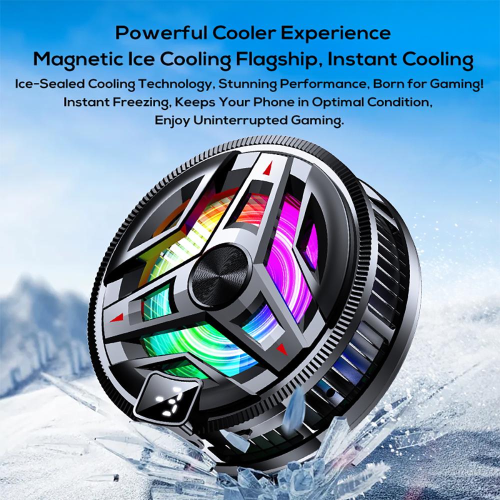 Portable Magnetic Semiconductor Phone Cooler with Digital Display RGB Lights Powerful Cooling Fan for Gaming Phone Ice Cooler