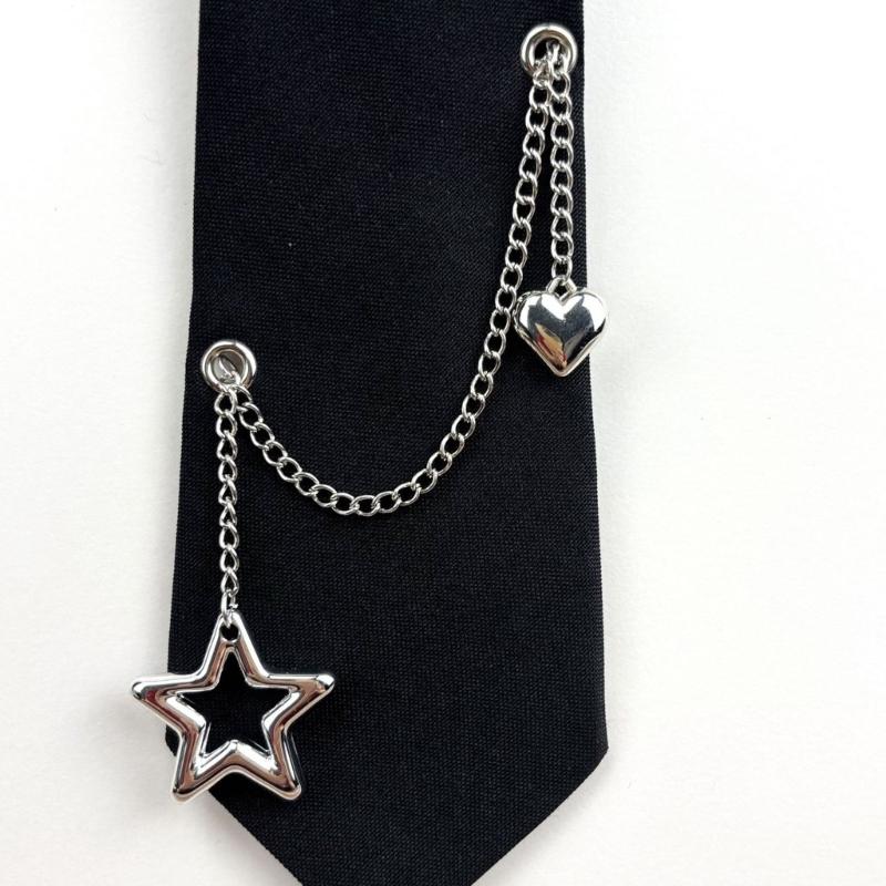 PreTied Women Necktie With Quick Zipper Design Fashion 2000s Punk Chain Decors Neck Tie For Business Event Gathering