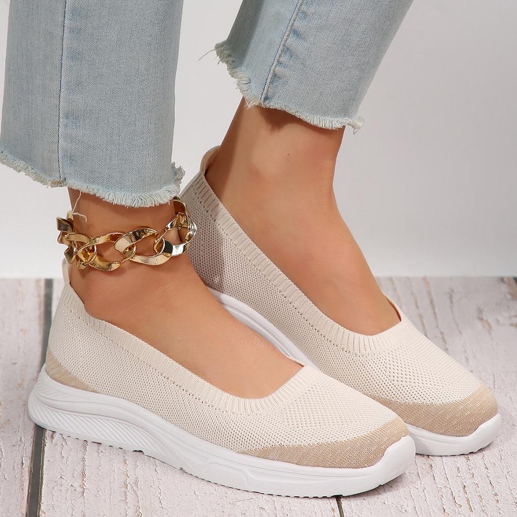 2025 Spring New Casual Soft-soled Fly-knitting Round Head Shallow Mouth Lazy One-pedal Mother Shoes In Stock