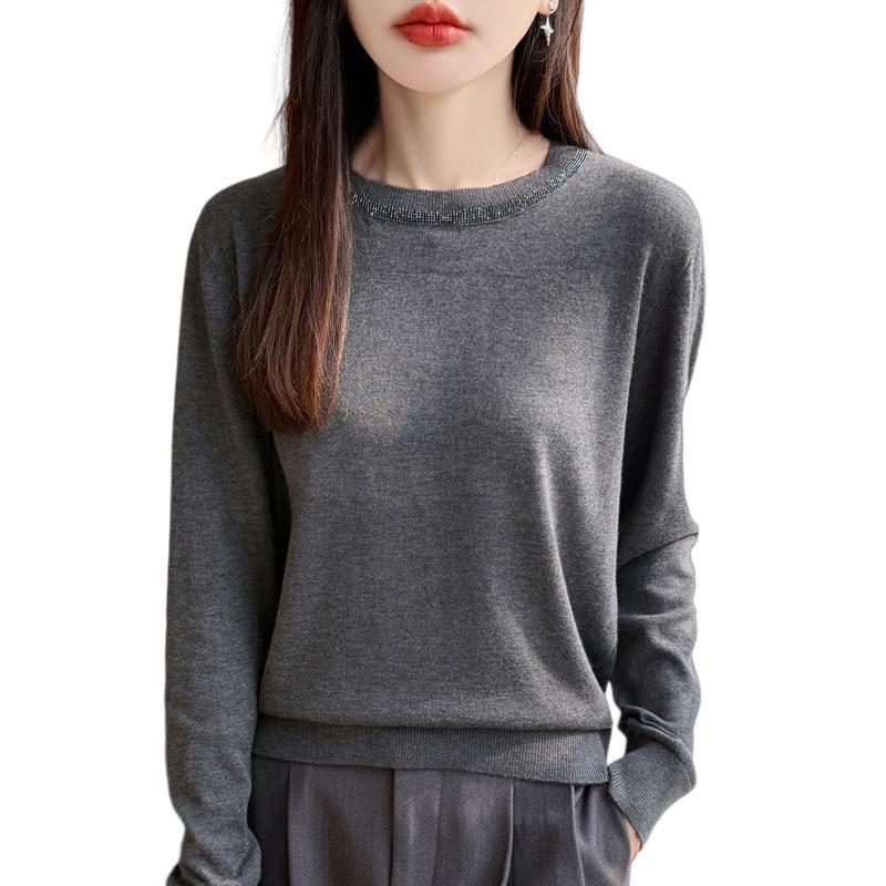 Women S Long Sleeve Crew Neck Knit Sweater Loose Solid Color Pullover Top