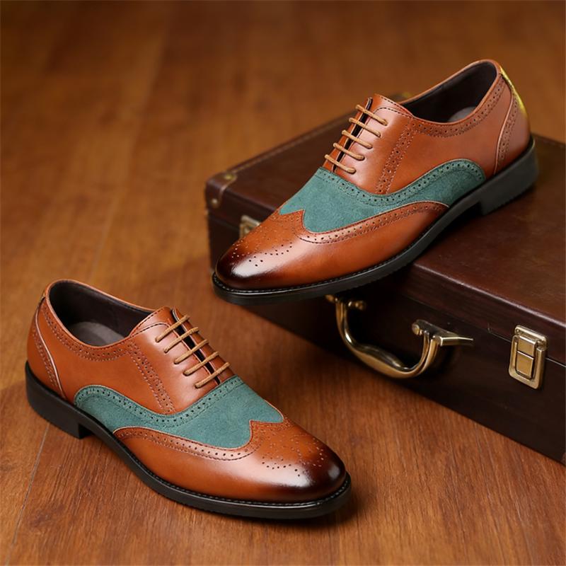 Vintage Fashion New Pointed Mixed Color Lace Up Leather Oxford Shoes Brand Designer Formal Wedding Dress Homecoming Footwear