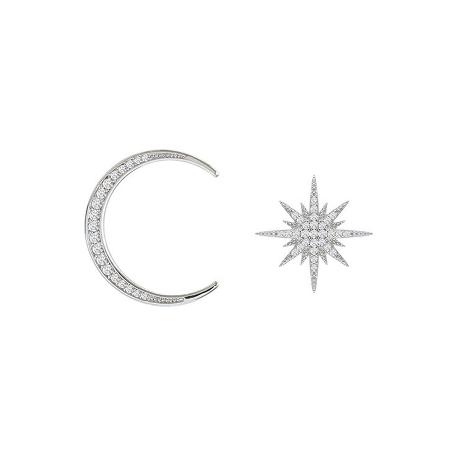 Women s Retro Fashion Star Moon Earrings Asymmetrical Rhinestone Earrings One Size
