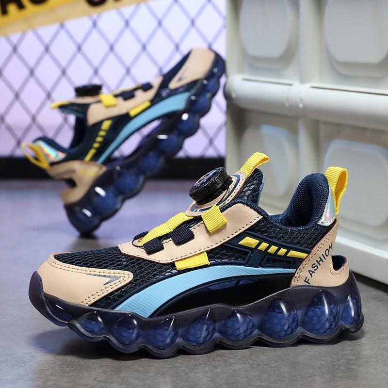 Boys Mesh Sneakers With Rotating Buckle Lightweight Breathable Casual Shoes Kids Fall