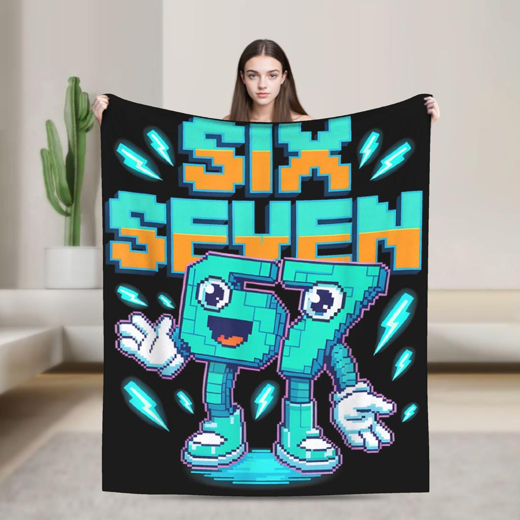 Šest Sedm 67 Meme Brainrot Pop It Vtipná Flanelová Přikrývka v Italském Stylu Dívčí Měkké Teplé Povlečení Přehozy Podzimní Obývací Pokoj Přehoz přes Postel