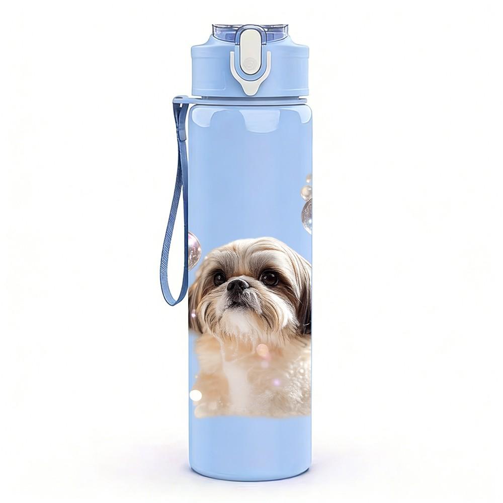 1PC Puppy Dog Soft Pillow Art Print 750ml Color Plastic Sports Water Bottle Leakproof Flip Straw Lid Suitable for Sports Office Home Use