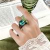 Jewelry Copper Bottom Gold-Plated Simulation Blue Spinel Black Gold Premium Ring Female 12 * 16