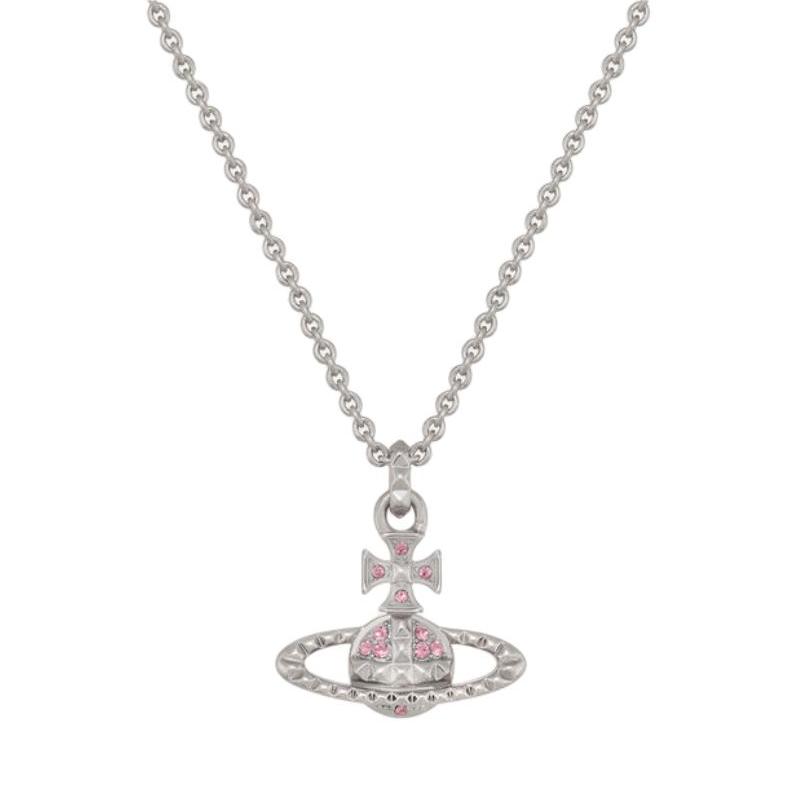 

Vivienne Westwood Mayfair Saturn Studded Brass Necklace Women necklace Silver Pink-Diamond 630203EG-02W190 F,Silver/Pink Diamond