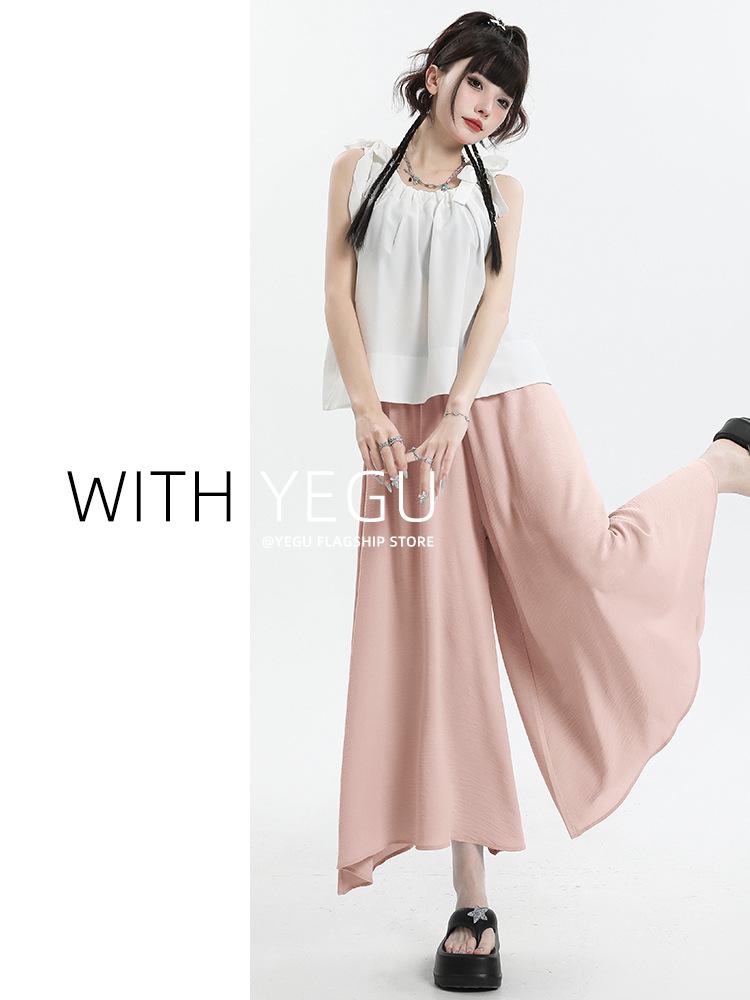 Yamamoto Style Ice Silk High-Waist Wide-Leg Skirt Pants for Women – Slimming, Drape Design, Summer Casual Pear Shape Fit