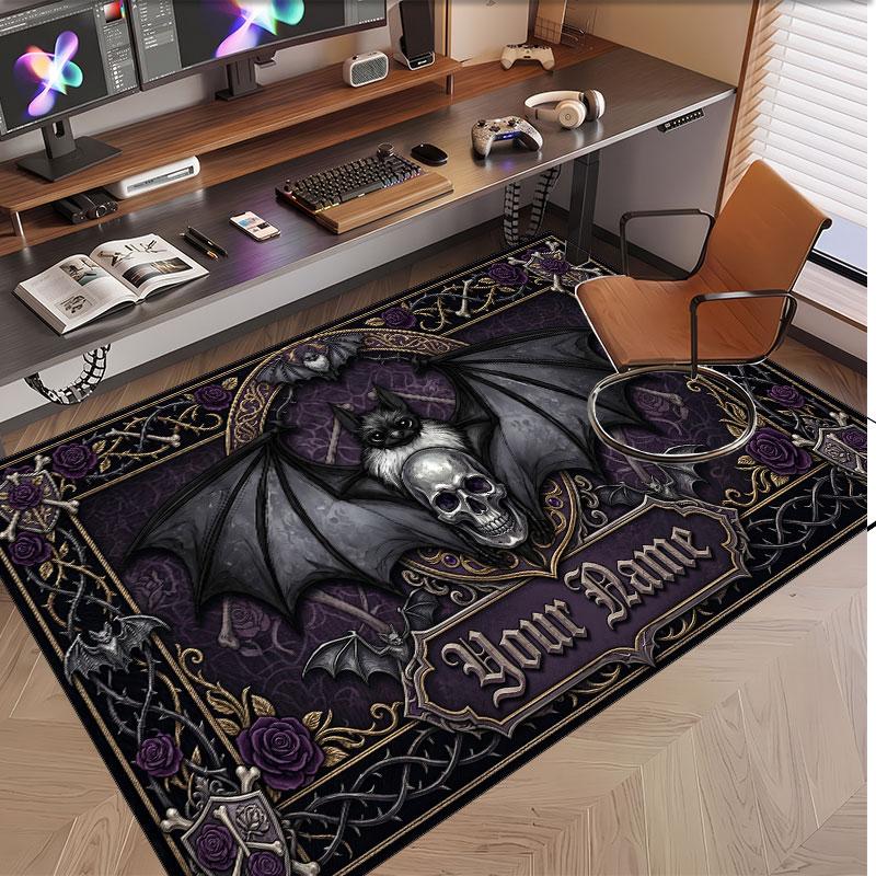 Skull Gothic Theme Soft Crystal Velvet Rug Custom Name & Text Print Non Slip Floor Rug for Bedroom Living Room