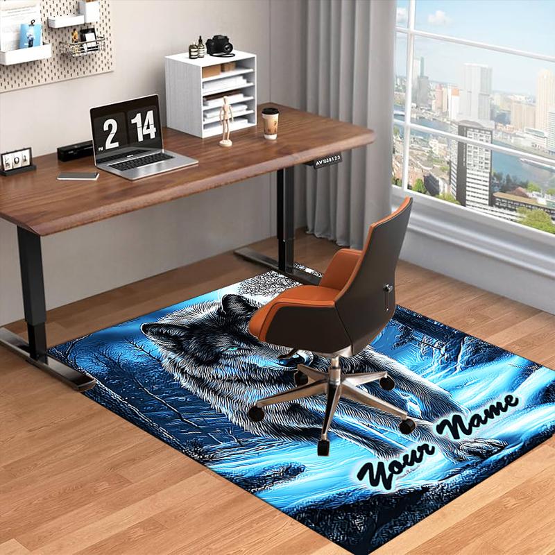 1PC Custom Name Wolf Winter Forest Theme Floor Mat Ideal for Living Room, Game Rooms, Office, Bedroom,Floor Mat Playful Design