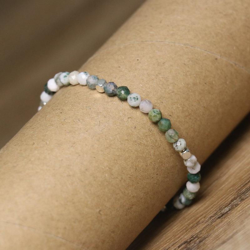 Tree Agate Moss Agate Faceted Bead Bracelet – Gold Accent Adjustable Boho Jewelry, Nature Calm Gift for Women