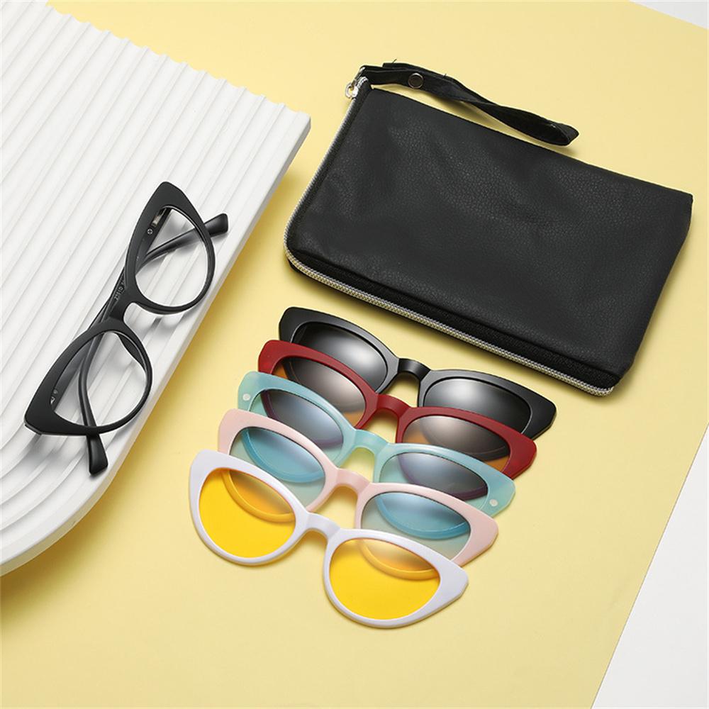 5 STuks/Set Retro Kattenoog Zonnebrillen Vervangbaar Magnetisch Brilmontuur Bril Mannen Rijden Nachtzicht Bril UV400 Zonnebrillen