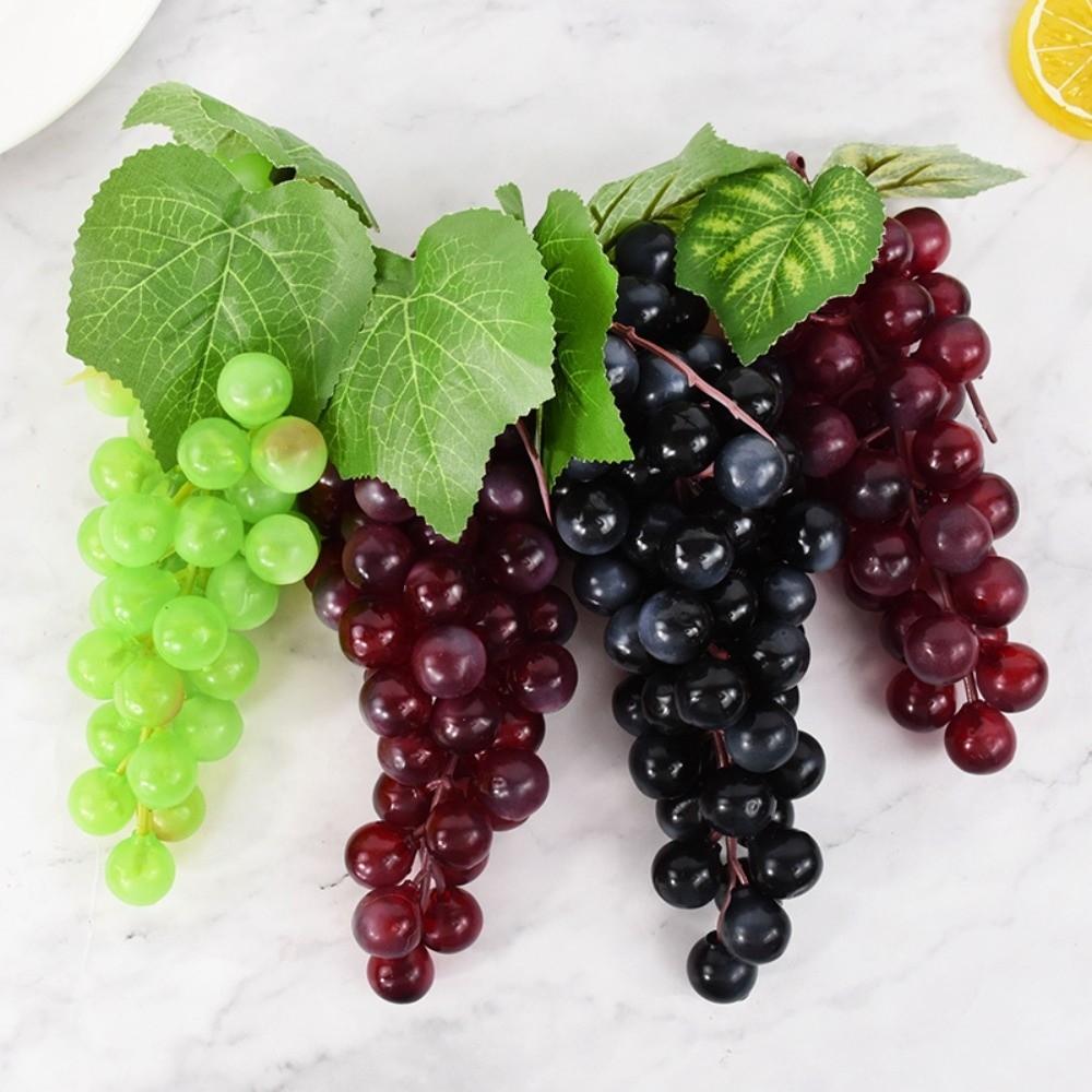 New Realistic Artificial Grapes Bunches Decorative Green Grass Artificial Faux Fruits Simulation Fake Grape Bundles Home Decor