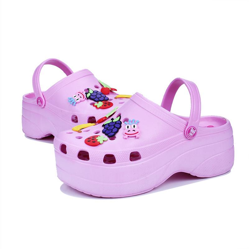 

Hole shoes summer platform beach shoes wedge heel set toe sandals indoor and outdoor one shoe two wear height-increasing sandals 41 рожевий