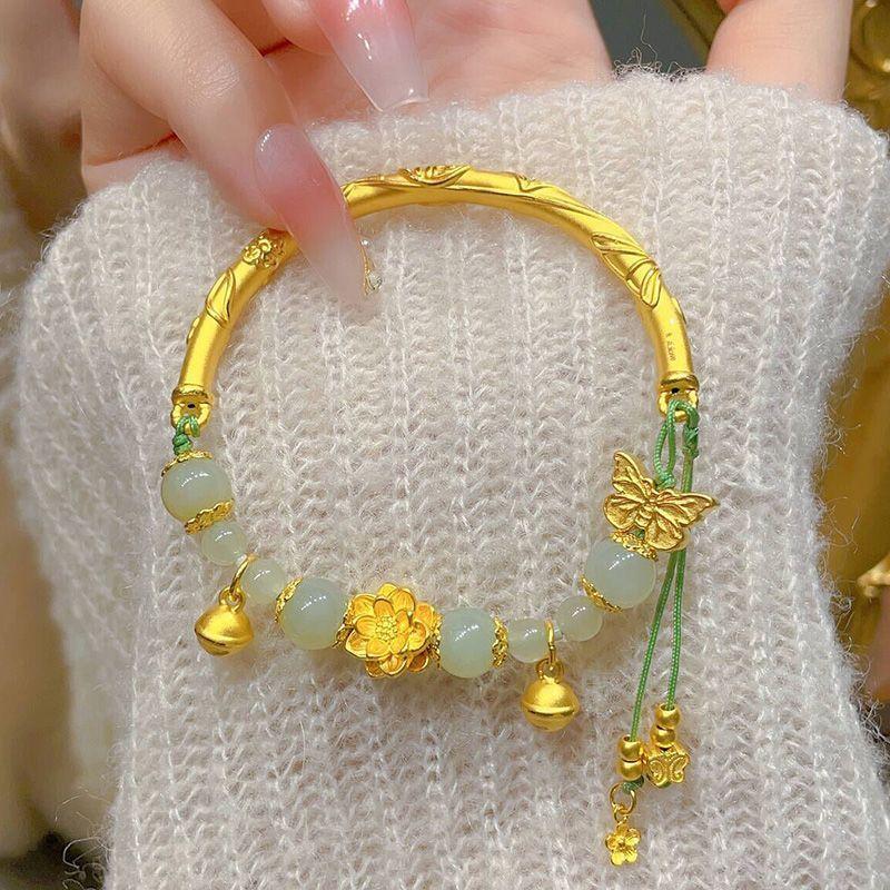 Popular Golden Butterfly Bracelet Female Lotus Blessing Tube Half Bracelet Bell Bracelet Premium Birthday Gift for Girlfriend