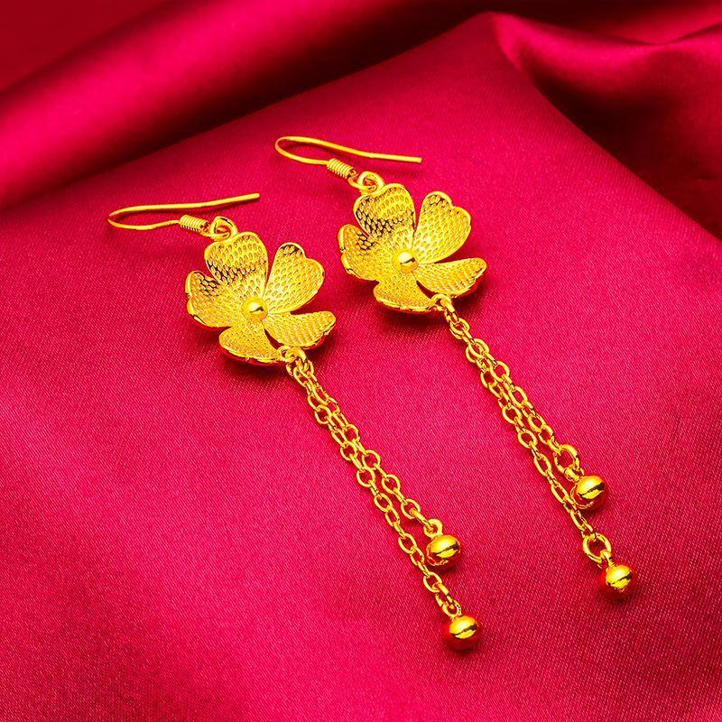 Plated Girls Fashion Sand Gold Lotus Women's Ear Hook Flower Tassel Earrings