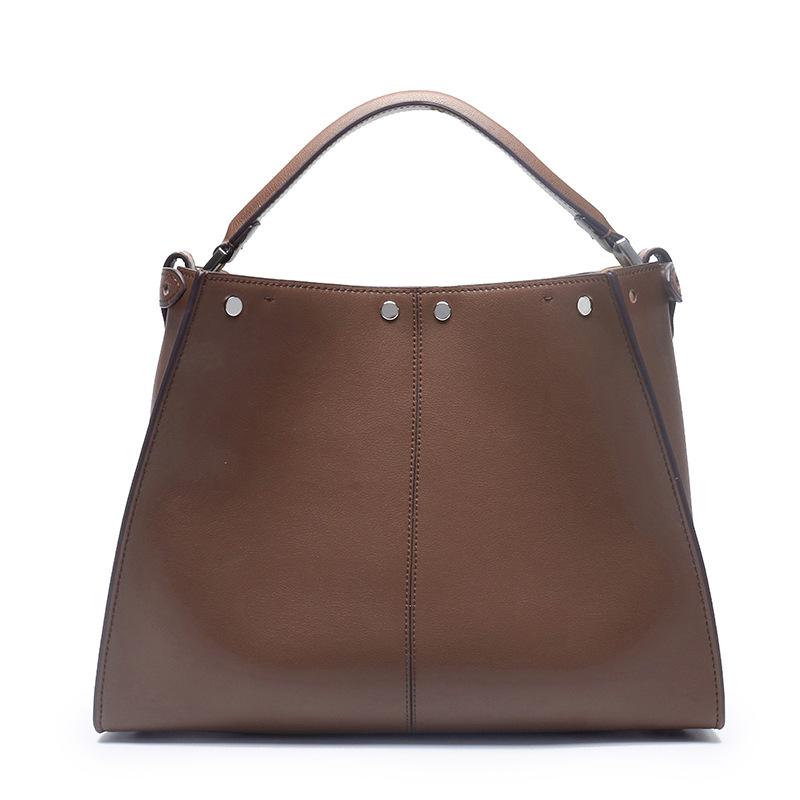 New Leather Workplace Atmosphere European and American Style Bucket Bag Women's Fashion Cowhide Women's Bag Large Capacity Retro Shoulder Bag