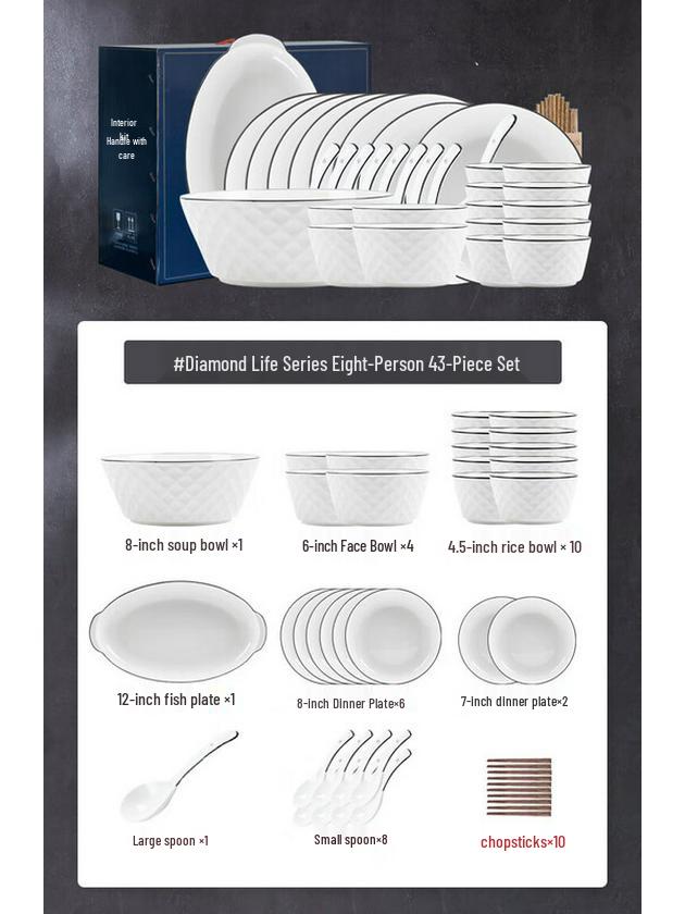 KANGMO 43-Piece Cream Ceramic Dinnerware Set