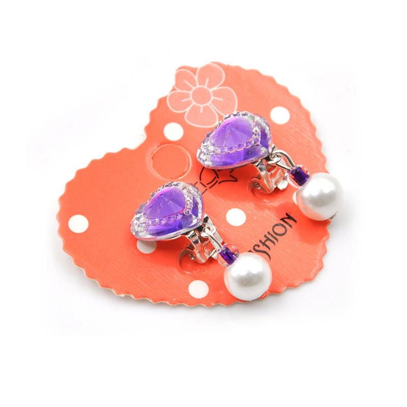 1Pair Kids Girls Heart Rhinestone No Piercing Ear Clip Earring Jewelry Xmas Gift Cute