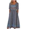 Ladies O Neck Short Sleeve Printed Waist Dress Short Sleeve Vacation Beach  Fashion Dress For Women
