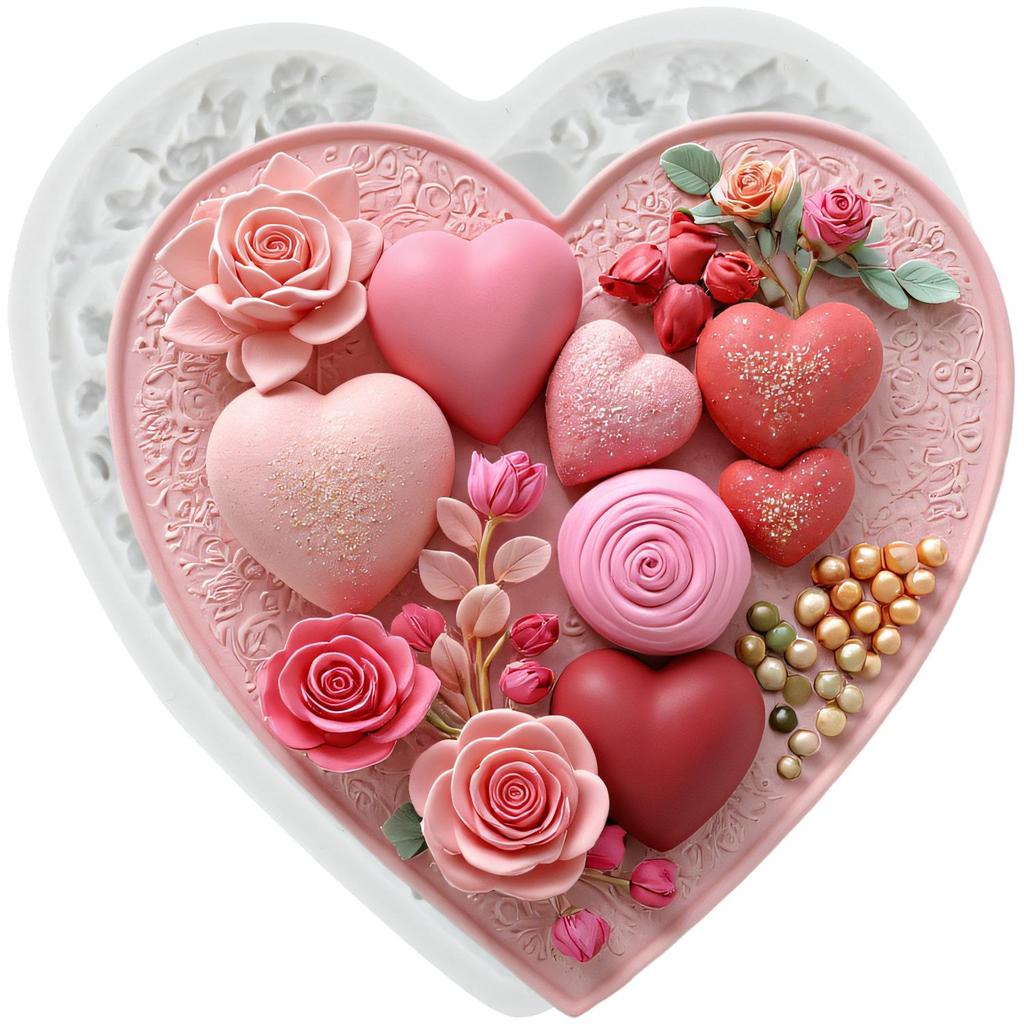 Love Heart Silicone Mold Rose Flower Fondant Molds Cake Decorating Tools Theme Cake Dessert Decorated Chocolate Candy Mold