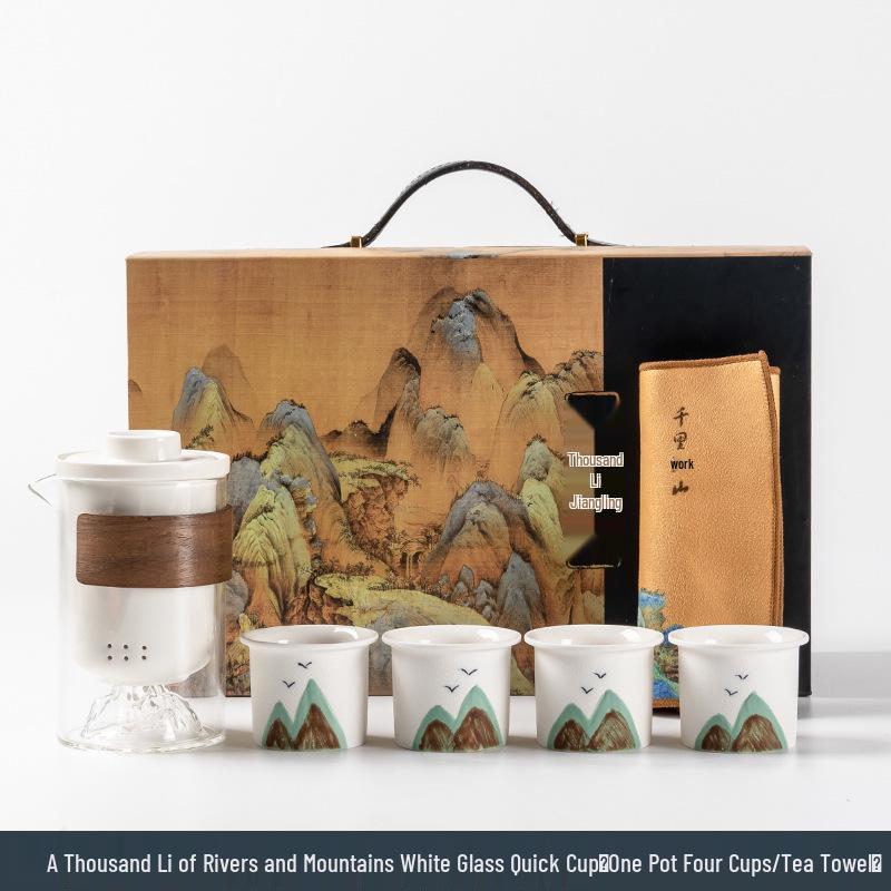 A Thousand Li of Rivers and Mountains Gift Box: Mid-Autumn & Birthday Souvenir Tea Set for Company Events