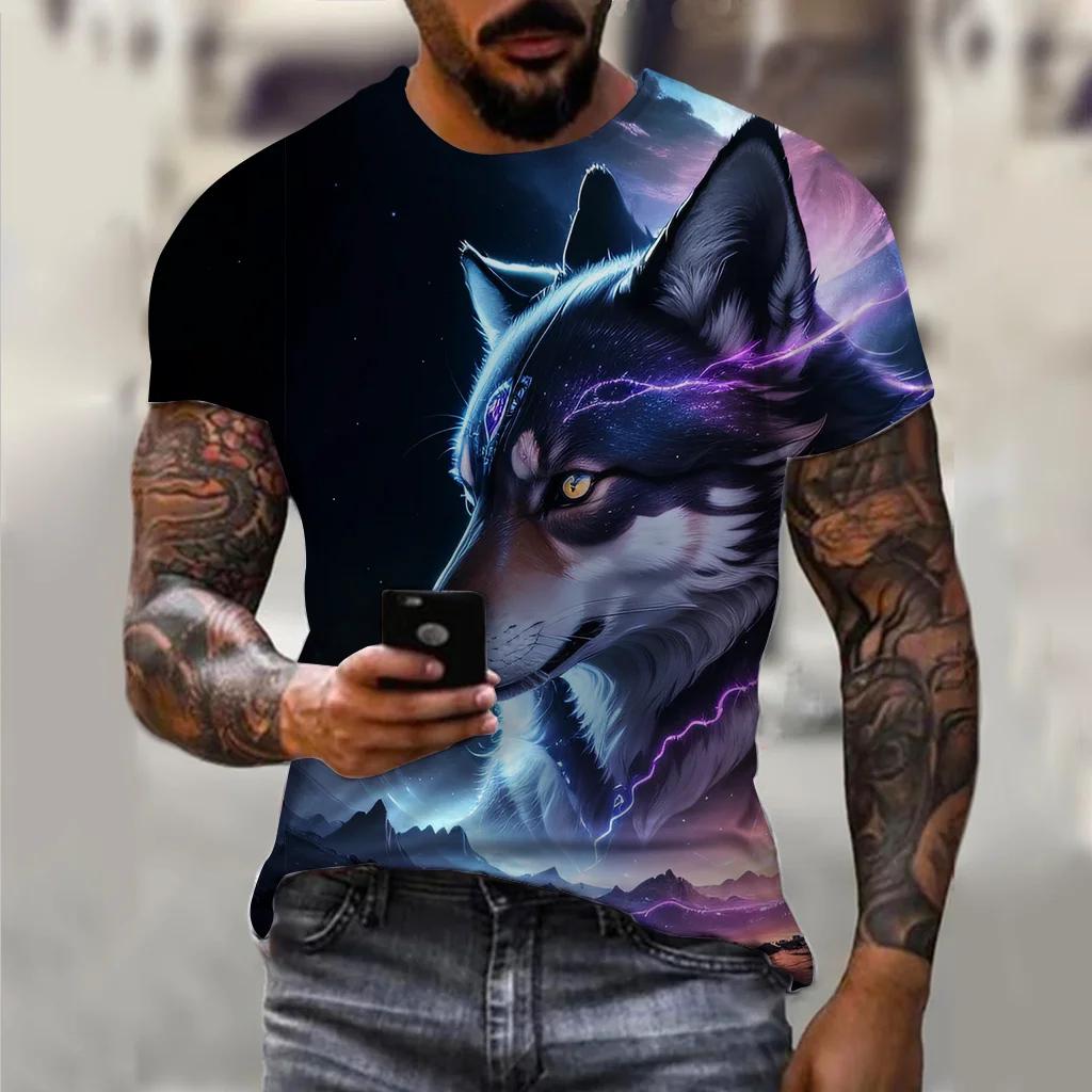 PLUS-size 3D Wolf Beast Print Men and Women Casual Short-sleeved T-shirt Round Neck Fashion Trend Cool Men's Daily New Clothing