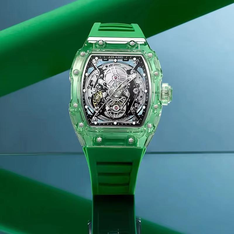AI LANG Famous Brand Silicone Strap Skeleton Mechanical Watch Waterproof Luminous Fashion Automatic Hollow Watches