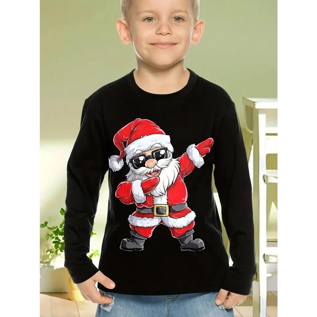 

Весенне-осенние футболки с круглым вырезом и 3D-принтом на рождественскую тематику, модные повседневные детские футболки с длинным рукавом для мальчиков 170