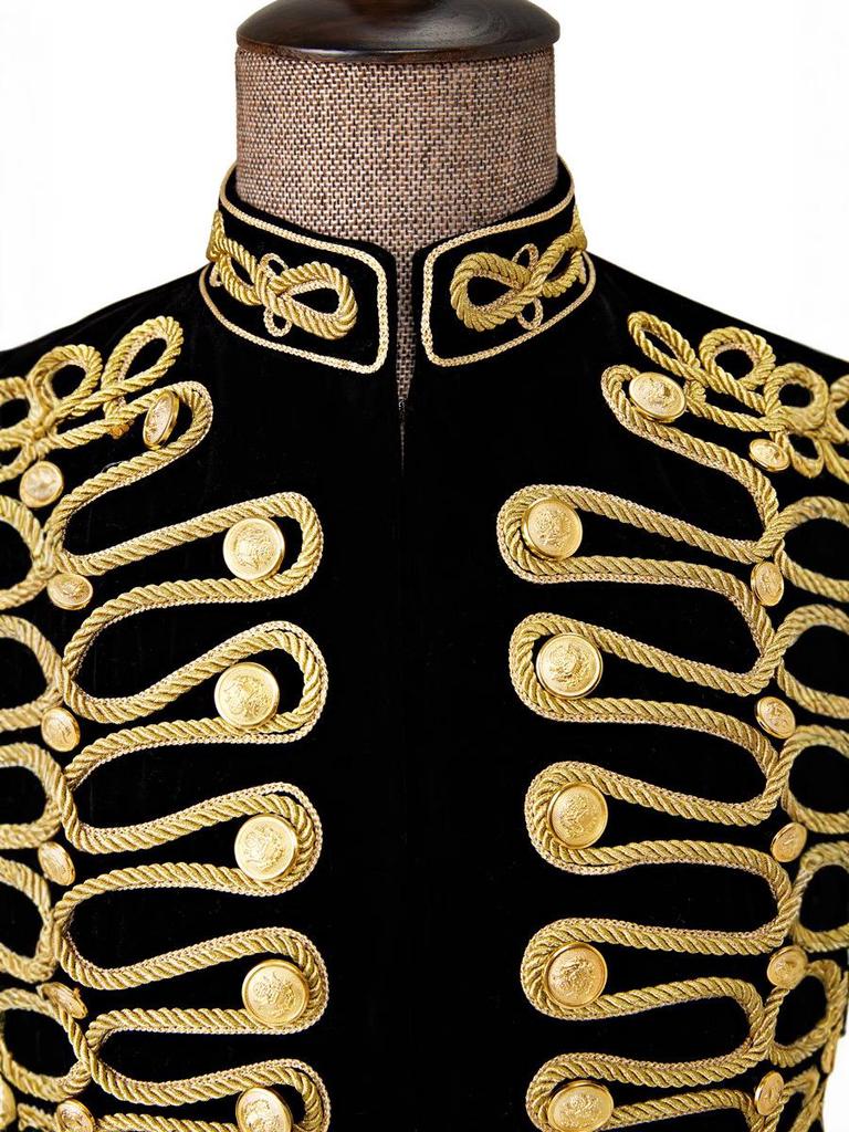 Men's Retro European Velvet Military Jacket with Gold Embroidery