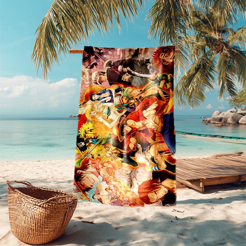 Classic Japanese Element Cartoon ONE PIECE Monkey D. Luffy Beach Towel Outdoor Camping Vacation Swimming Beach Towel Outdoor Absorbent Bath Towel Y15