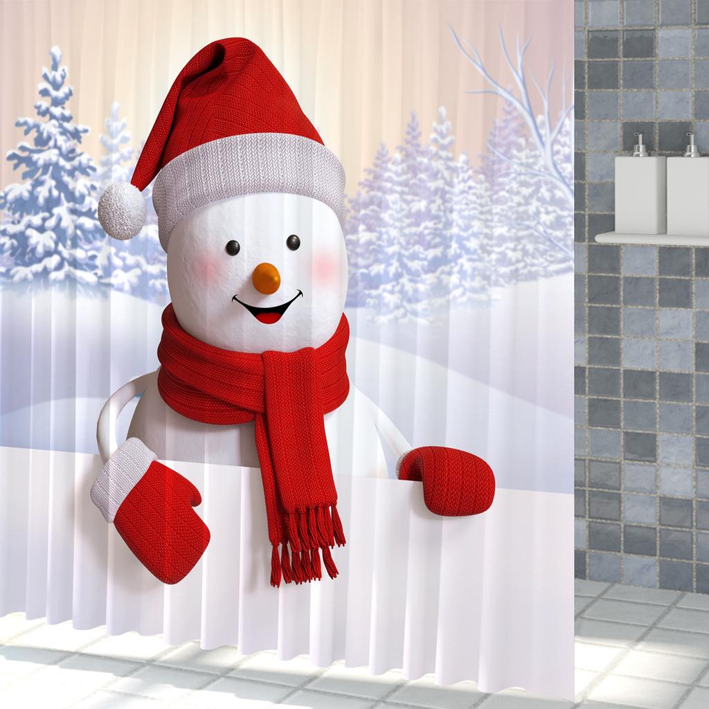 Merry Christmas Snowman Shower Curtains Waterproof Bath Curtain Santa Claus Snowflake for Bathroom Home Decor with Hooks