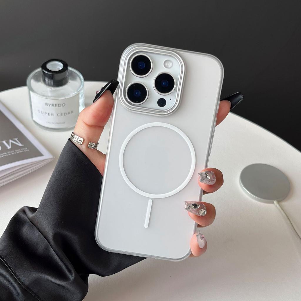 Simple transparent mobile phone case For IPhone15promax magnetic protective cover 16e For Apple case 14plus