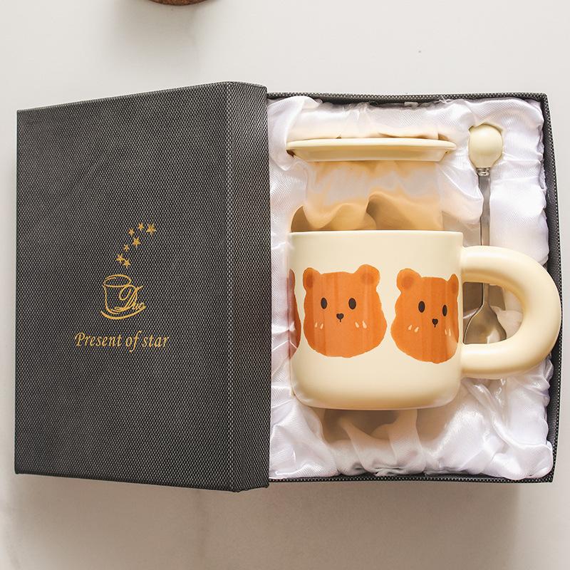 Bear Ceramic Mug Cute Cartoon Creative High Looking Household Coffee Couple Breakfast Cup Gift