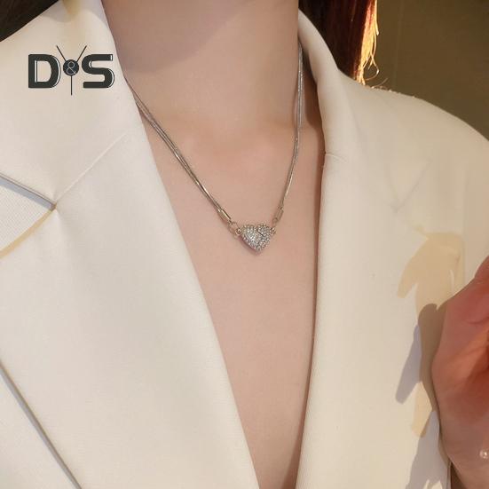 Women Necklace Magnetic Matching Broken Heart Pendant Rhinestone Adjustable Length Hematite Therapy Natural Neck Pain Relief Migraine Healing Choker
