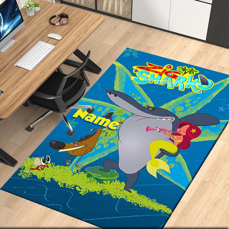 Custom Name Zig Sharko Printed Carpet Rug For Office Chair Living Room Bedroom Kitchen Room Decor Gifts