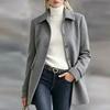 Women's Mid-Length Wool Coat with Lapel and Button Closure