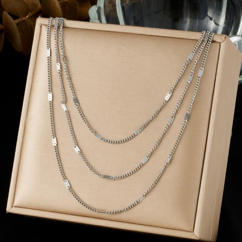 Gold Plated Triple Layered Figaro Chain Necklace