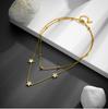 European Retro 18K Gold Stainless Steel Double Layer Star & Heart Anklet, Fashion Titanium Non-Fading Design