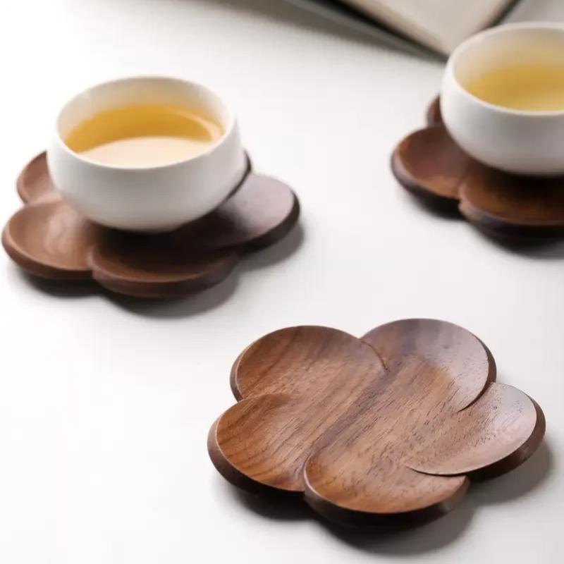 Wood Coasters Cute Decorative Lotus Root Cup Pad Eco-friendly Beech Coaster Reusable Hollow Mats for Tableware Bowl Plate