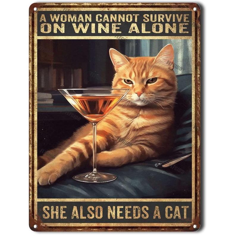 

Hisun Tin Sign Vintage Funny Cat Coffee Themed Metal Tin Sign Retro Cute Kitten Wall Art Decor for Home Kitchen Cafe Bar Rustic Iron Painting P 20x30cm