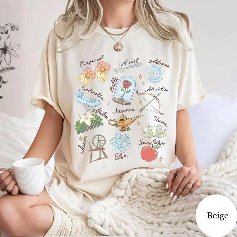 Watercolor   Princess Signature Shirt   Aurora Ariel Belle Cinderella Tiana Tee All Princess Autograph Unisex Women Tee S