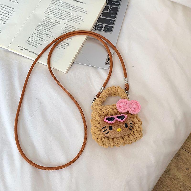 

New Kitty Woven Phone Bag Cat Crossbody Bag Beach Glasses Camera Bag Portable handmade woven Shoulder Pouch Mini Coin Purse